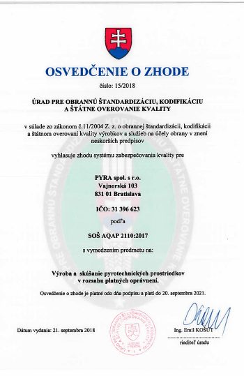 Osdvedcenie o zhode 15-2018 Osdvedcenie o zhode 15-2018