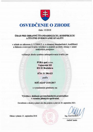 Osdvedcenie o zhode 15-2018